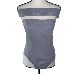 Boohoo Off The Shoulder Ribbed Gray Bodysuit Size 6